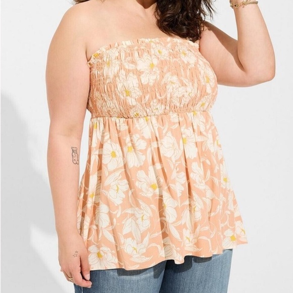 Torrid slub smocked floral tube top babydoll size 3X plus size - Picture 1 of 9